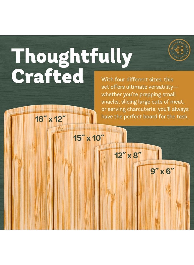 Bambüsi Wood Cutting Board - 4 Piece Bamboo Cutting Board Set, Wooden Cutting Boards for Kitchen with Deep Juice Groove, Side Handles - Wood Chopping Boards for Meal Prep, Meat, Vegetables, and Charcuterie - Image 2