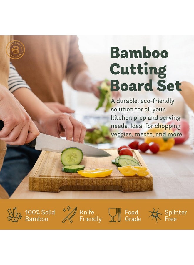 Bambüsi Wood Cutting Board - 4 Piece Bamboo Cutting Board Set, Wooden Cutting Boards for Kitchen with Deep Juice Groove, Side Handles - Wood Chopping Boards for Meal Prep, Meat, Vegetables, and Charcuterie - Image 3
