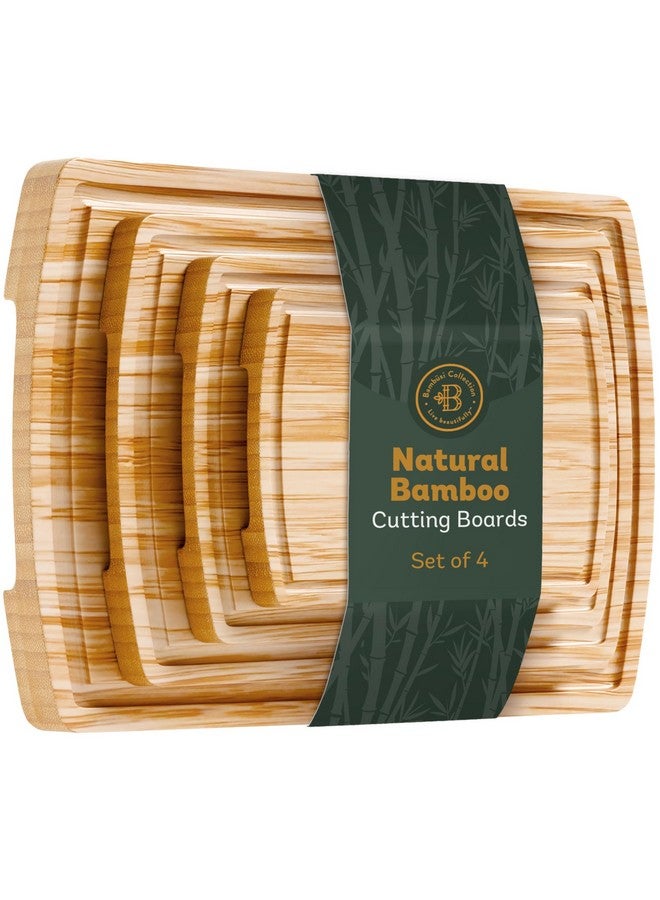 Bambüsi Wood Cutting Board - 4 Piece Bamboo Cutting Board Set, Wooden Cutting Boards for Kitchen with Deep Juice Groove, Side Handles - Wood Chopping Boards for Meal Prep, Meat, Vegetables, and Charcuterie - Image 1