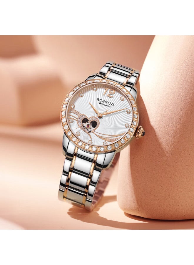 Rossini Women's Watch Lightweight Luxury Hollow Mechanical White Dial Steel Strap 517768 New Year Gift - Image 2