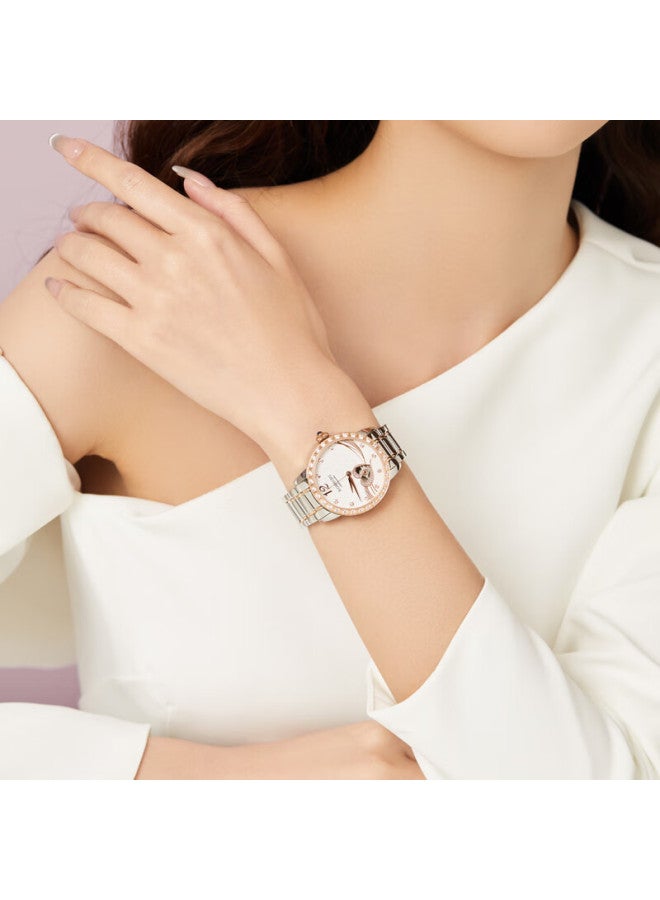 Rossini Women's Watch Lightweight Luxury Hollow Mechanical White Dial Steel Strap 517768 New Year Gift - Image 1