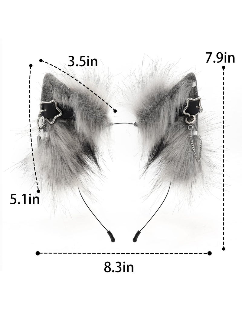 QinRuan Cat Ear HairBand Faux Fur Animal Ears Metal Chain Punk Dark Cosplay Custume Gothic Style Headwear - Image 3