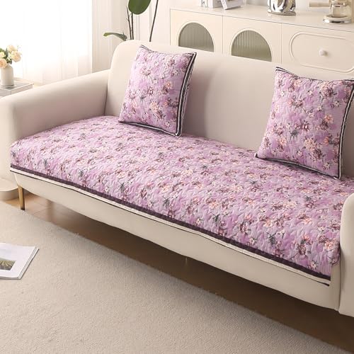 HOKIPO 'Florentina Series' Foam Filled Premium Holland Velvet Antiskid Sofa Cover Mat for 1/2/3 Seater & L-Shape Sofa. Make Your Own Set, Mat 70(D) x 170(L) cm, Peony Lavender (IN-881-V6) - Image 1
