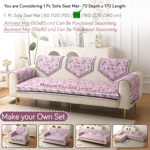 HOKIPO 'Florentina Series' Foam Filled Premium Holland Velvet Antiskid Sofa Cover Mat for 1/2/3 Seater & L-Shape Sofa. Make Your Own Set, Mat 70(D) x 170(L) cm, Peony Lavender (IN-881-V6) - Image 4