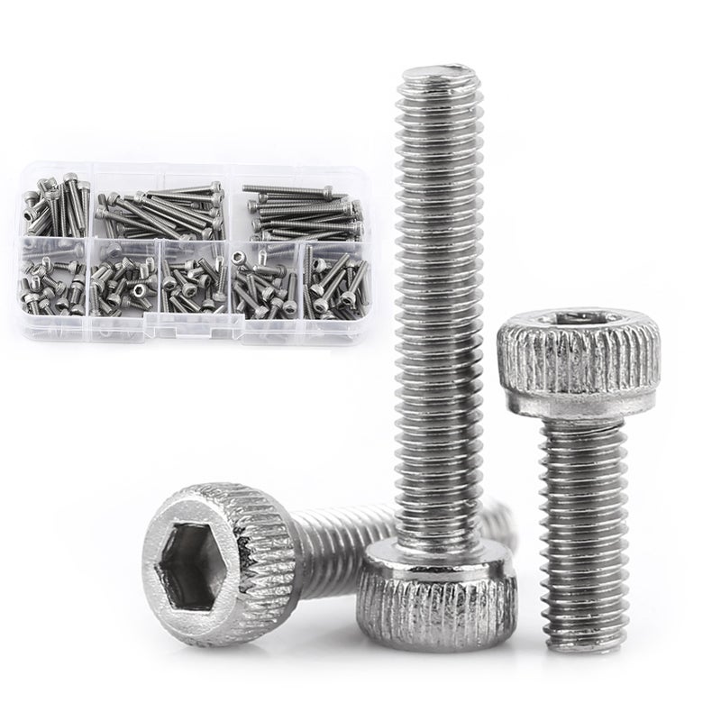 160pcs M3 SS304 Stainless Steel Metric Thread Hex Socket Cap Head Screws Bolts - Image 3