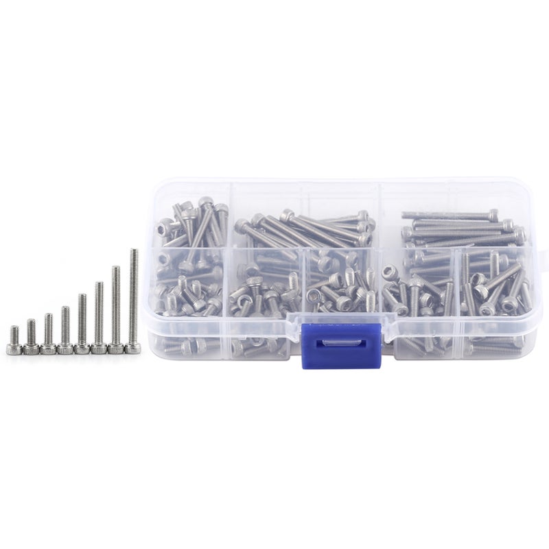 160pcs M3 SS304 Stainless Steel Metric Thread Hex Socket Cap Head Screws Bolts - Image 1