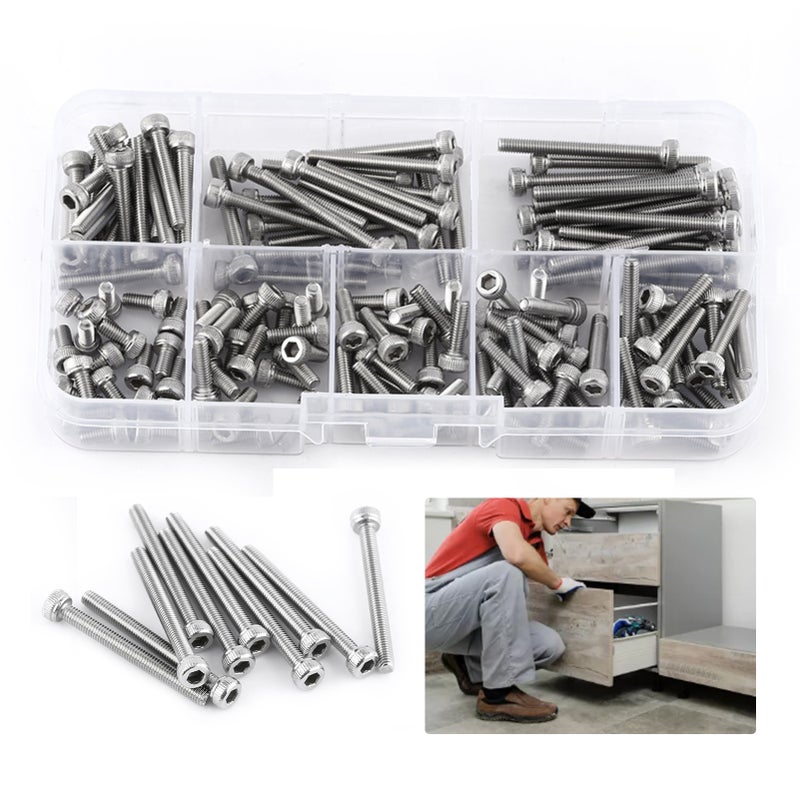 160pcs M3 SS304 Stainless Steel Metric Thread Hex Socket Cap Head Screws Bolts - Image 5