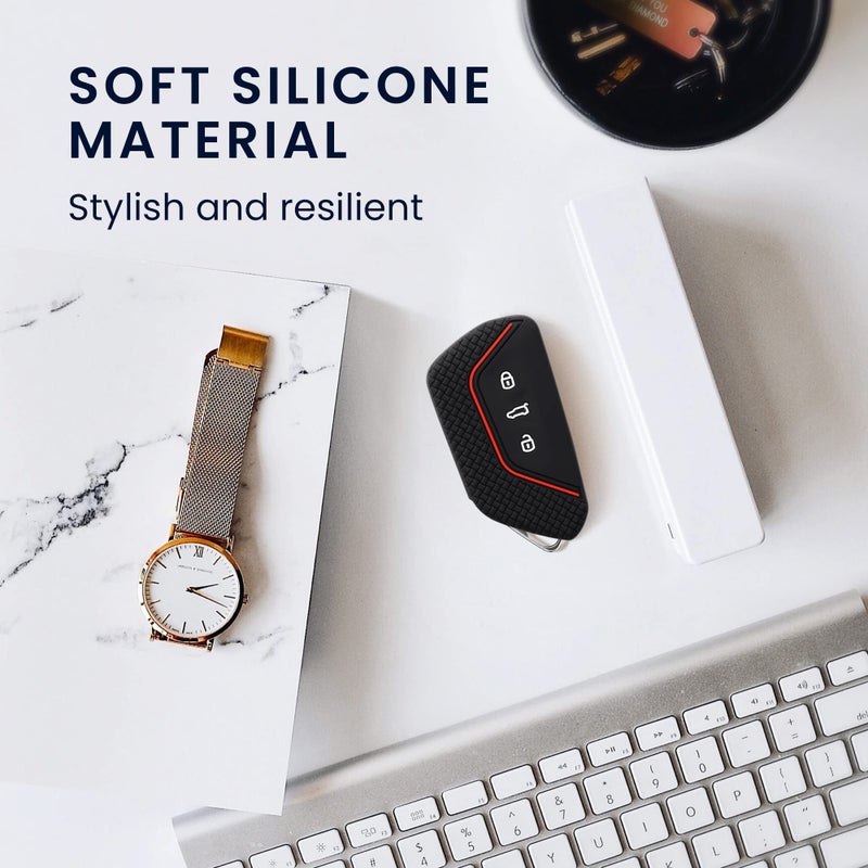 kwmobile Silicone Key Fob Cover Compatible with VW Golf 8 3 Button Car Key - Image 5