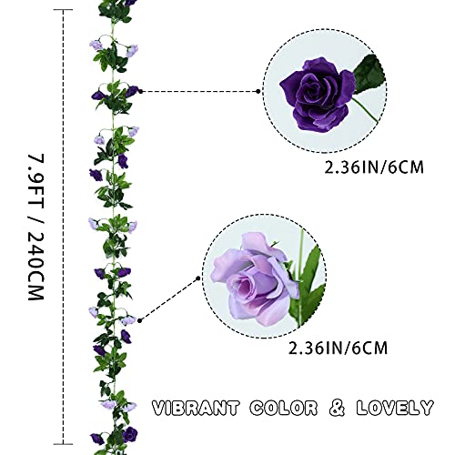 Floweroyal 2 Pack Artificial Flower Garlands 15.8FT Fake Rose Vines Silk Flowers Hanging Rose Ivy for Wedding Arch Party Home Garden Wall Decor (Purple) - Image 2