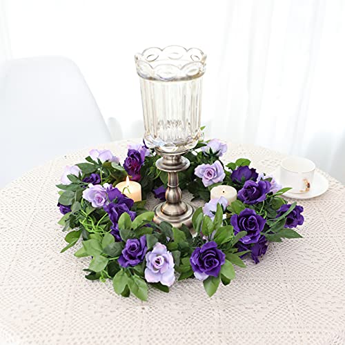 Floweroyal 2 Pack Artificial Flower Garlands 15.8FT Fake Rose Vines Silk Flowers Hanging Rose Ivy for Wedding Arch Party Home Garden Wall Decor (Purple) - Image 5