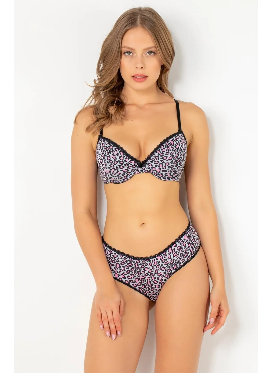 Miorre Push-Up Padded Leopard Pattern Viscose Bra Set