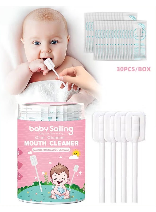 HOOKOR 30Pcs Baby Tongue Cleaner, Baby Oral Cleaner, Infant Toothbrush, Baby Toothbrush, Newborn Baby Mouth Cleaner, Disposable Gum Cleaner Stick Dental Care for 0-24 Month Baby - Image 1