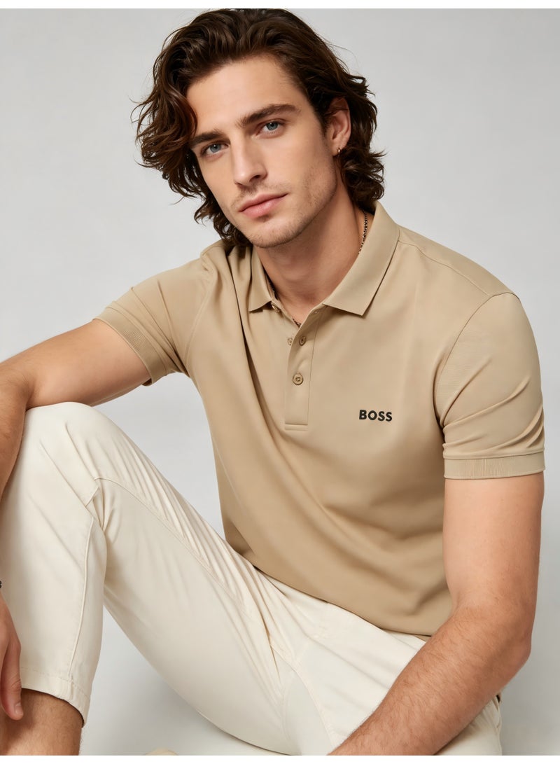 BOSS Men's Short Sleeve Polo Shirt, Classic Solid Color Casual Top, Breathable Fabric for Everyday & Smart Casual Wear - Beige - Image 2