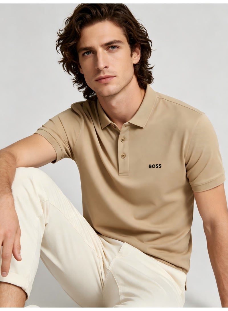 BOSS Men's Short Sleeve Polo Shirt, Classic Solid Color Casual Top, Breathable Fabric for Everyday & Smart Casual Wear - Beige - Image 1