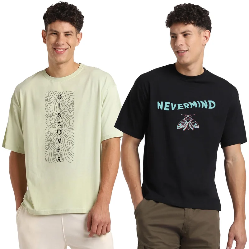 NOBERO Men's Graphic Print Oversized T-Shirt Pack