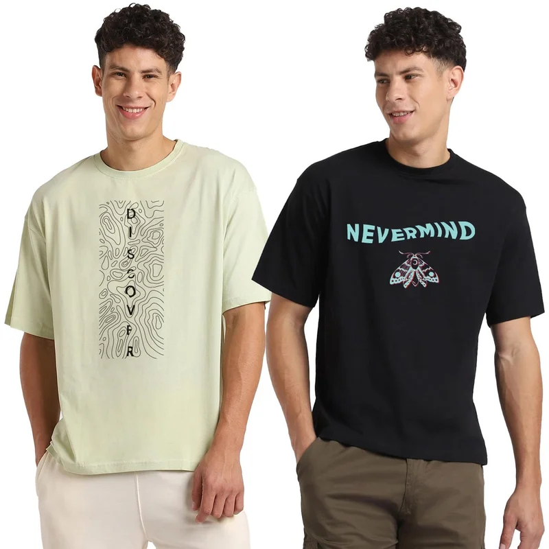 نوبيرو Men's Graphic Print Oversized T-Shirt Pack