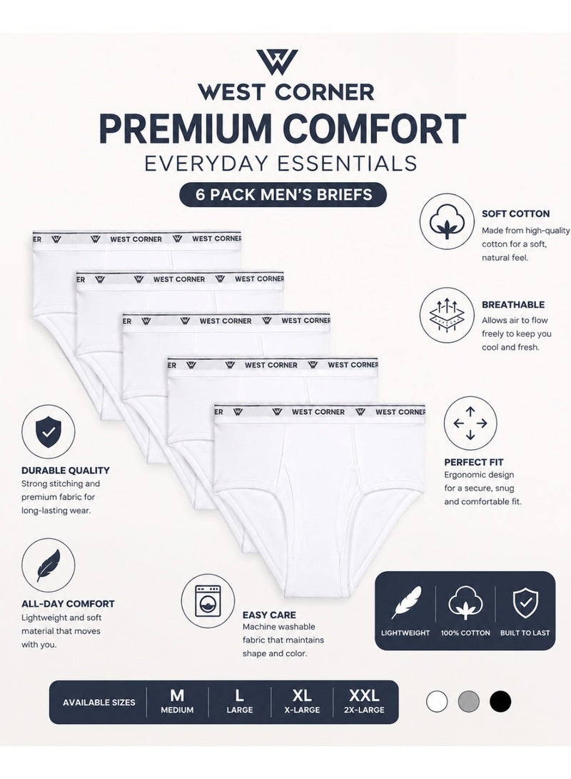 West Corner Men's Brief, 100% Cotton, CottonFlex, Pack of 6 - Image 5