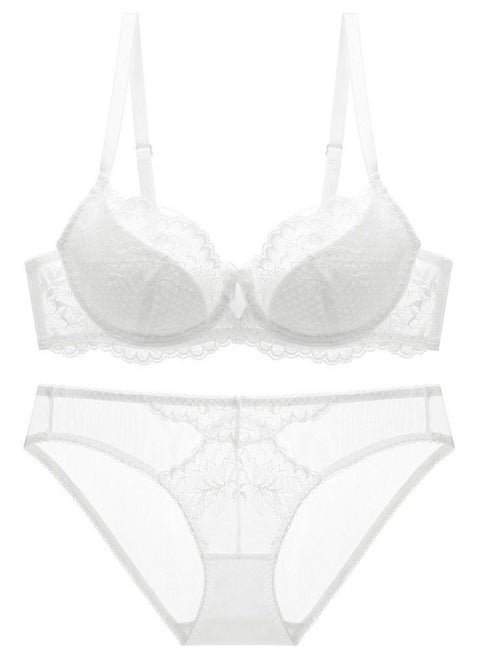 Comfy Solid Color Thin Cup Lace Bra And Panty Set White