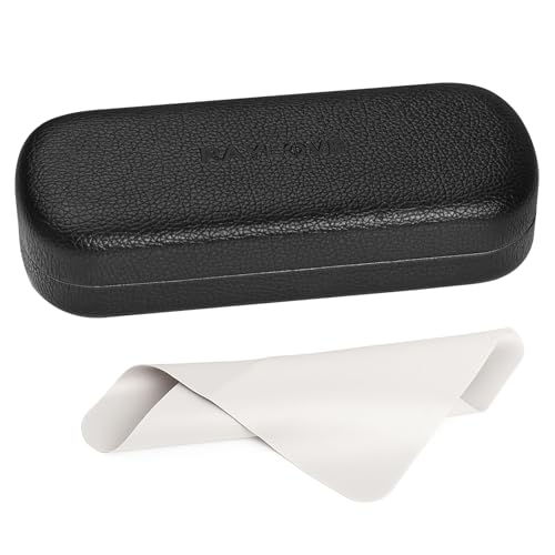 RayLove Glasses Case Large Hard Shell Eyeglass Case with Cleaning Cloth, PU Leather Protective Eye Glass Cases Fits Most Sunglasses Glasses (Black) - Image 1