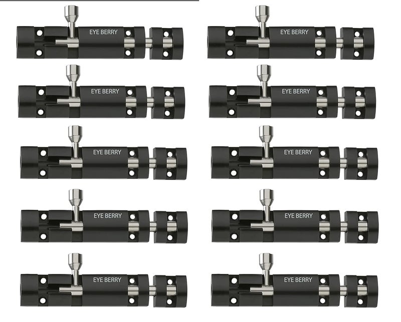 EYE BERRY BASI SALES WITH MISCELLANEOUS DEVICE Eye Berry BASI Sales Black zaylo Tower Bolt with Stainless Steel Rod and Stainless Steel knob for Door Window gate Aluminum Body chatakni Pack of 10 