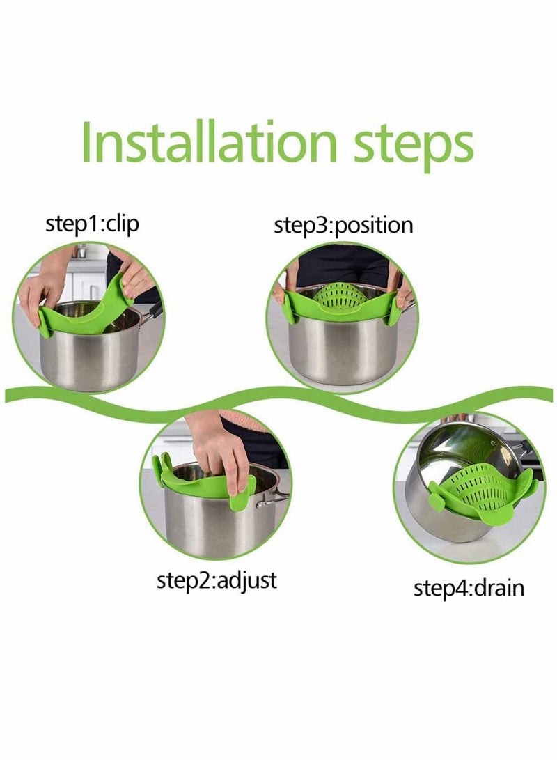 Snap N Strain Strainer, Clip On Silicone Colander, Fits all Pots and Bowls - Lime Green - Image 2