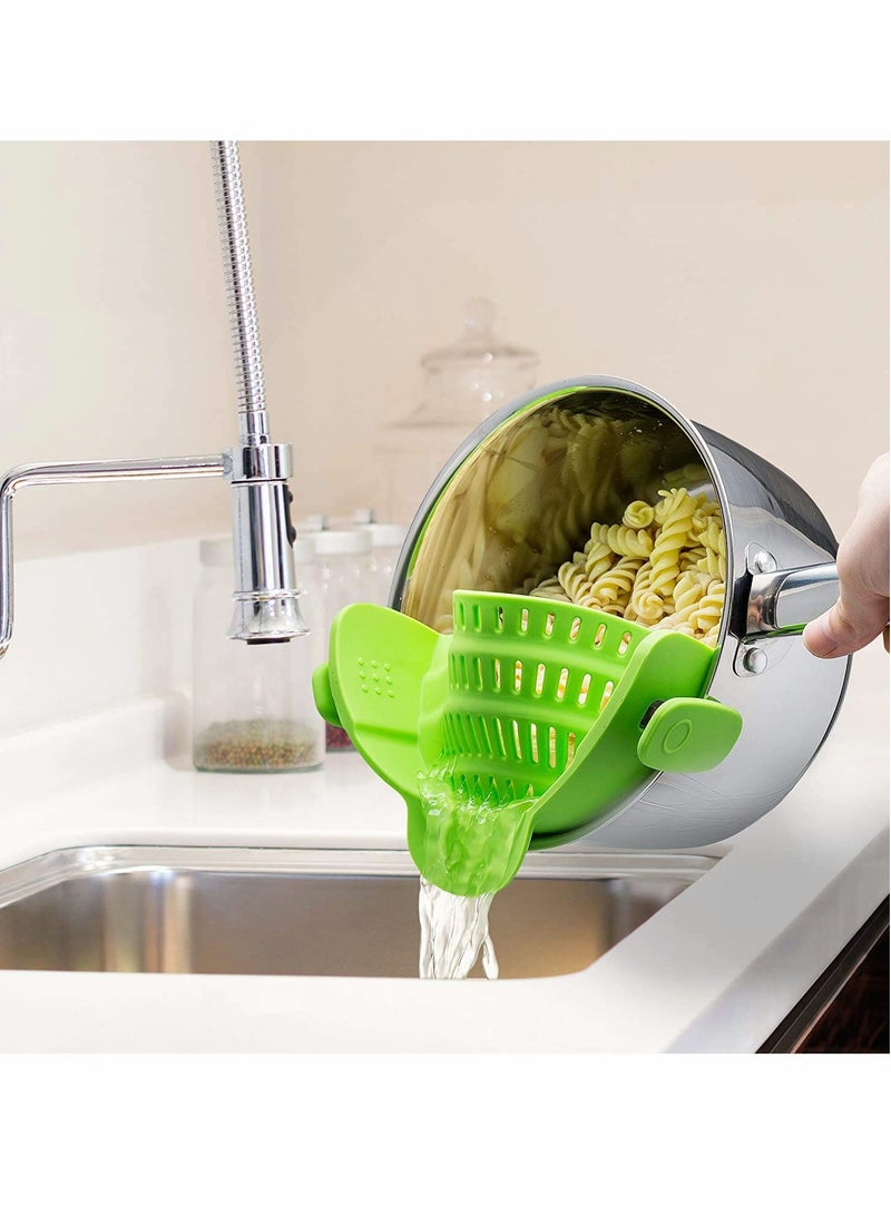 Snap N Strain Strainer, Clip On Silicone Colander, Fits all Pots and Bowls - Lime Green - Image 5