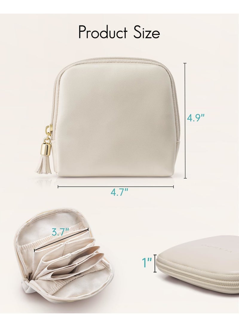 SYOSI حافظة مجوهرات للسفر، حقيبة صغيرة من المخمل لتنظيم المجوهرات بسحاب، حقيبة تخزين محمولة للخواتم والأقراط والأساور والقلائد، حاملة مدمجة للنساء والفتيات، هدية سفر مثالية، أبيض كريمي - Image 5