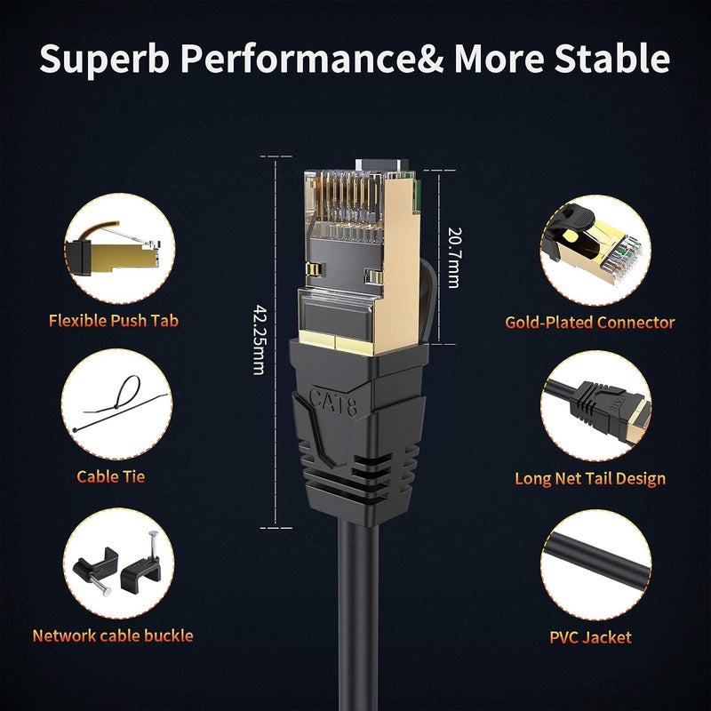CableCreation Cat 8 Ethernet Cable, Network RJ45 LAN Cable Heavy Duty High Speed 40Gbps 2000Mhz Patch Cord Weatherproof S/FTP UV Resistant for Computer,Router,Gaming,PS3/PS4,Modem,25ft,Balck - Image 4