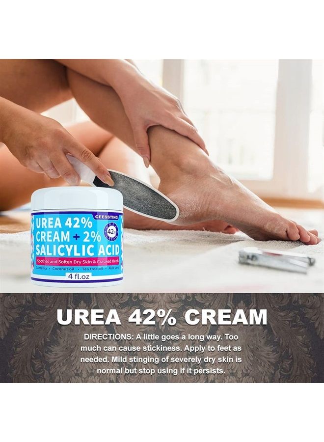 كريم اليوريا 42% للقدمين - كريم القدمين 42% يوريا مع 2% حمض الساليسيليك وحمض الهيالورونيك - للقدمين واليدين والكعبين والمرفقين والأظافر والركبتين - 4 أونصة