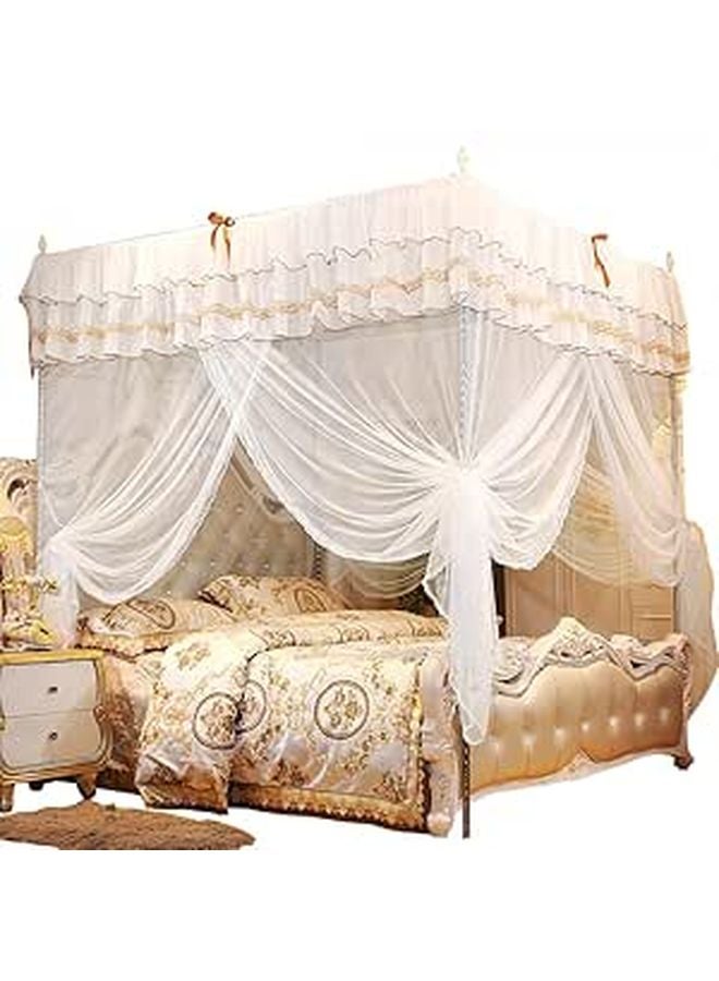 Four Post Bed Net White Polyester Full Size Breathable Mesh Three Side Openings Protection 120x200x200 - Image 1