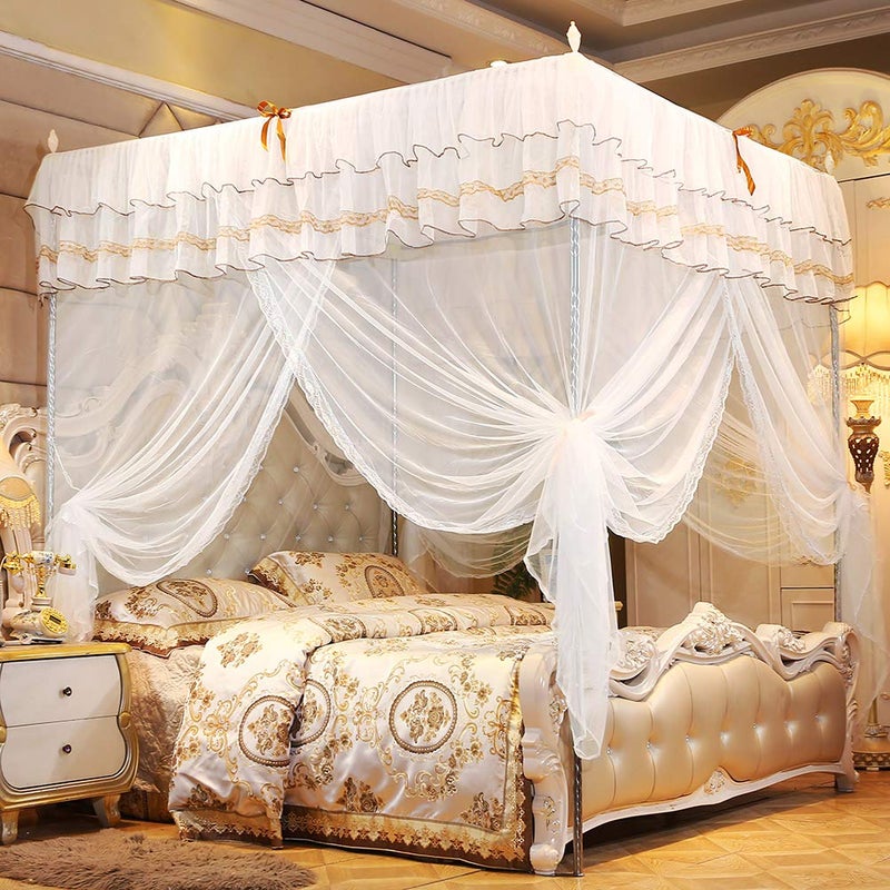 Four Post Bed Net White Polyester Full Size Breathable Mesh Three Side Openings Protection 120x200x200 - Image 4