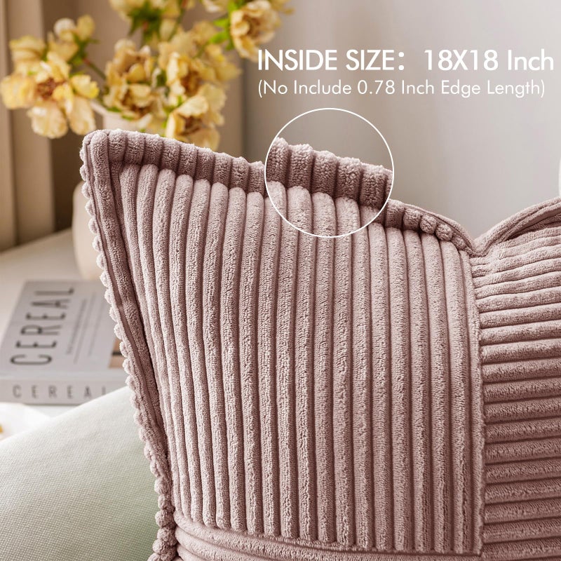 MIULEE Spring Decorative Throw Pillow Covers for Couch Bed Livingroom 18x18 Inch Set of 2 Blush Pink Boho Accent Throw Pllows Broadside Striped Patchwork Soft Corduroy Pillowcases Valentine Decor - Image 2
