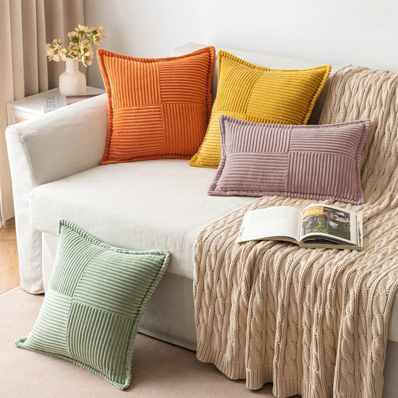 MIULEE Spring Decorative Throw Pillow Covers for Couch Bed Livingroom 18x18 Inch Set of 2 Blush Pink Boho Accent Throw Pllows Broadside Striped Patchwork Soft Corduroy Pillowcases Valentine Decor - Image 5