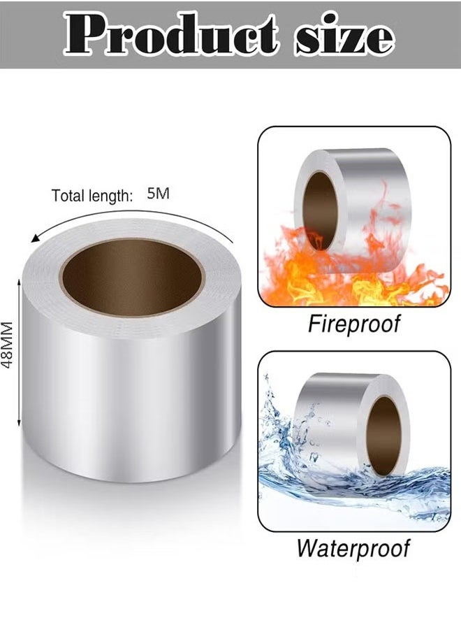 Generic - Aluminium Foil Tape Kitchen Heat Resistant Tape Waterproof And Mildew Sealing Tape Kitchen Stoves Bathroom Toilet And Floor Wall Edge Protector For Stoves Sinks Toilets Corners 48mm*5m (Sliver) - Image 1
