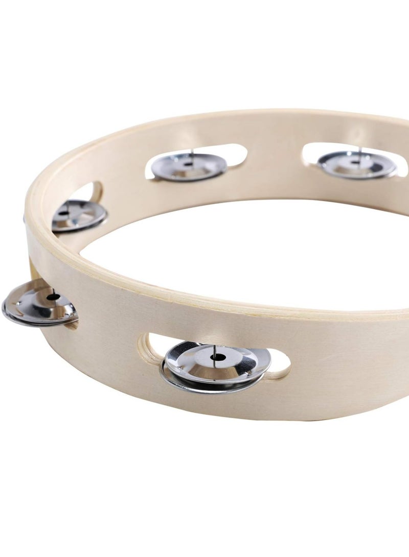Mike Music Tambourine Ring for Kids 8 inch Hand Held Drum Bell Birch Metal Jingles Percussion Duff Hand Drum Gift Musical Educational Drum Instrument for Adults KTV Party Games  - Image 4