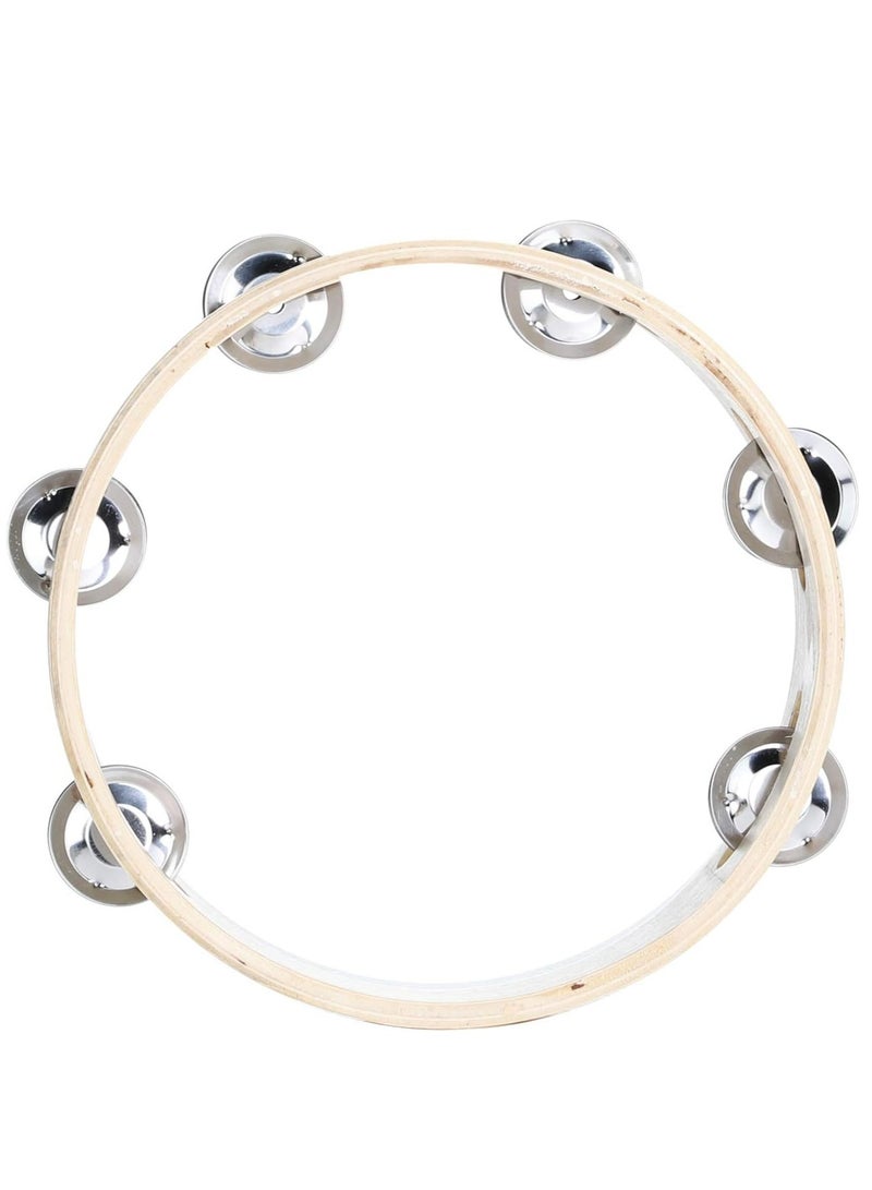 Mike Music Tambourine Ring for Kids 8 inch Hand Held Drum Bell Birch Metal Jingles Percussion Duff Hand Drum Gift Musical Educational Drum Instrument for Adults KTV Party Games  - Image 2