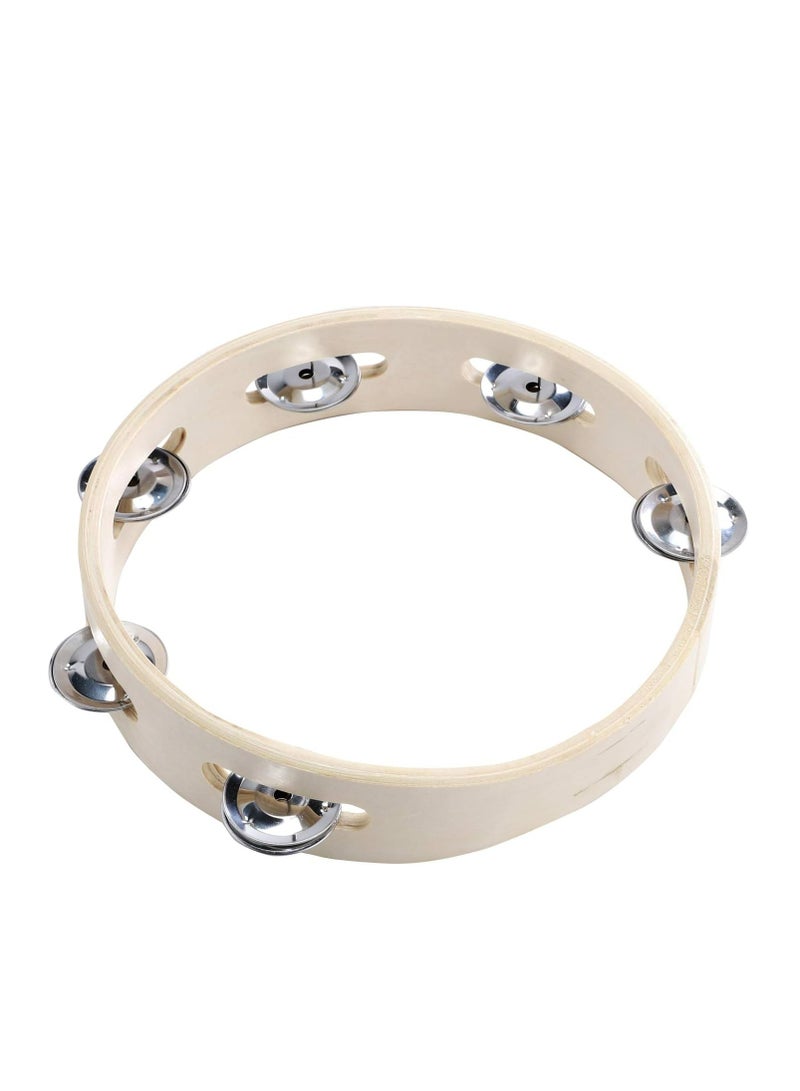 Mike Music Tambourine Ring for Kids 8 inch Hand Held Drum Bell Birch Metal Jingles Percussion Duff Hand Drum Gift Musical Educational Drum Instrument for Adults KTV Party Games  - Image 3