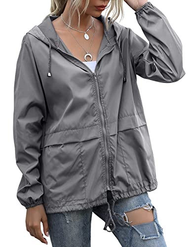 JMinger Women's Waterproof Raincoat Lightweight Rain Jacket Hooded Windbreaker With Pockets For Outdoor Grey - Image 1