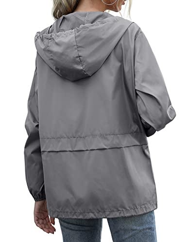 JMinger Women's Waterproof Raincoat Lightweight Rain Jacket Hooded Windbreaker With Pockets For Outdoor Grey - Image 4