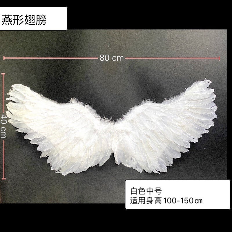 فستان هالوين مع أجنحة ملاك وشيطان باللونين الأسود والأبيض، طوق رأس ريش، زينة خلفية، أدوات تصوير - Image 2