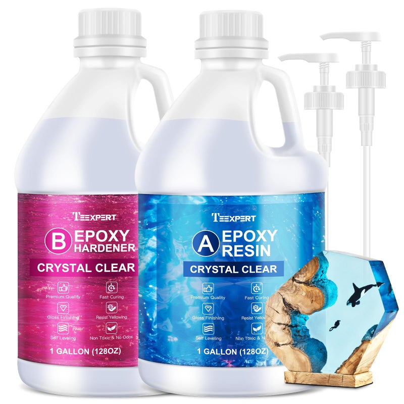 Teexpert No Bubble Epoxy Resin: 2 Gallon Crystal Clear Anti-Yellowing Self-Leveling High-Gloss Resina Epoxica for Casting and Coating DIY Art,Table Top,Molds,Jewelry Making,Craft Kits for Adults - Image 1