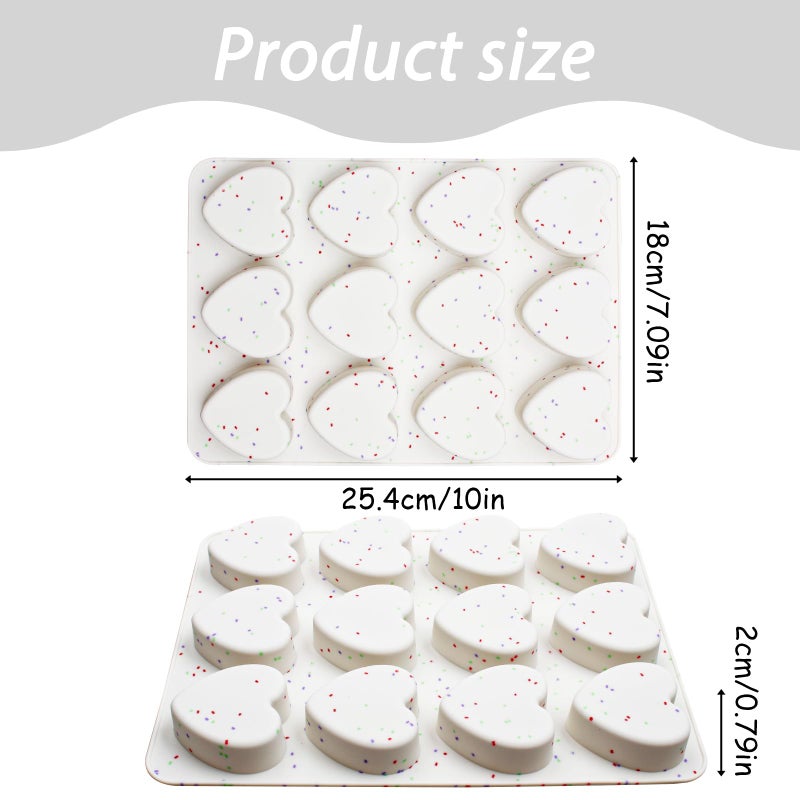 Fchil Heart Shaped Silicone Molds for Baking, 12-Cavity 3D Chocolate Heart Mold Trays for Ice Cube Cake Pastry Pancake Candy Soap, Set of 2, Cream - Image 2