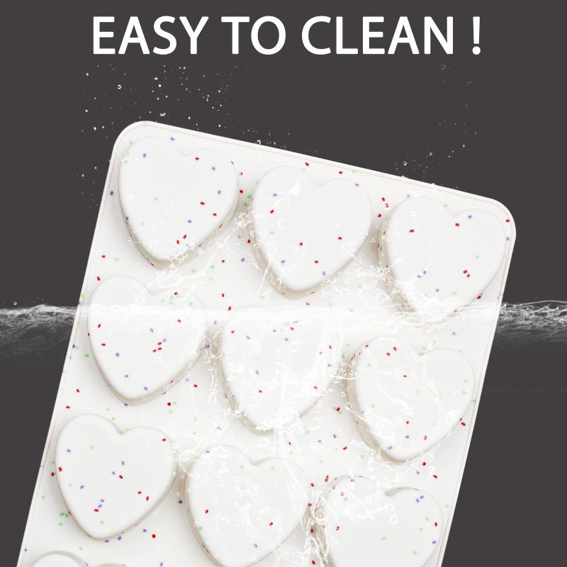 Fchil Heart Shaped Silicone Molds for Baking, 12-Cavity 3D Chocolate Heart Mold Trays for Ice Cube Cake Pastry Pancake Candy Soap, Set of 2, Cream - Image 3
