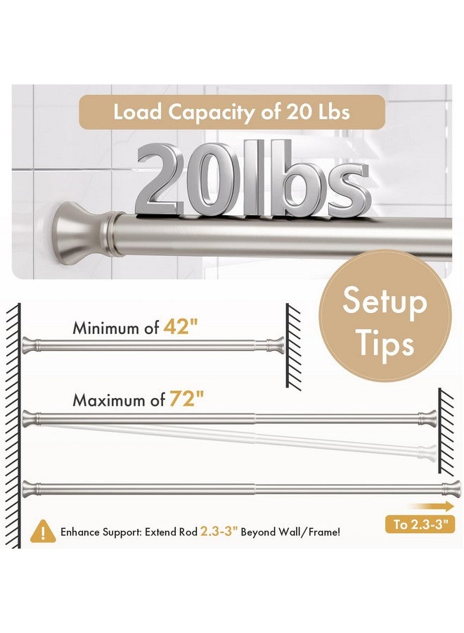 Amazer Spring Tension Shower Curtain Rod, 42-72 Inches Rust-Resistance Bathroom Rod, Adjustable Shower Rod No Drill, Nickel - Image 3