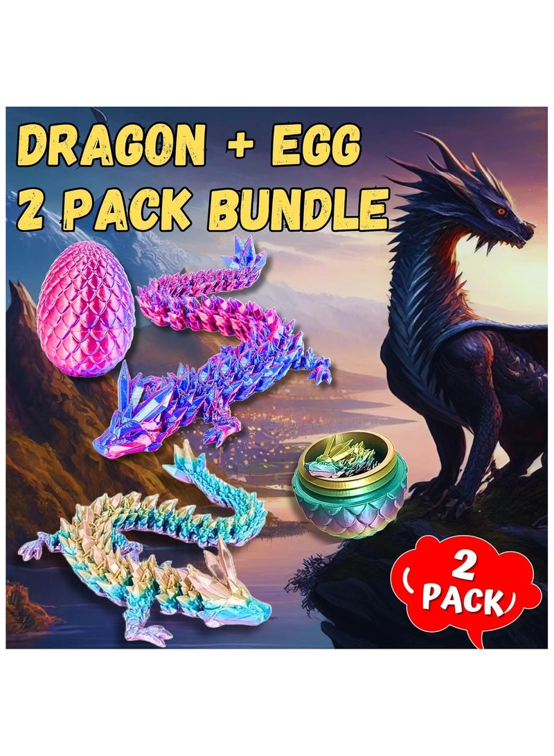 LED 3D Printed Dragon Egg 2 Pack Bundle ,Dragon Eggs with Dragon Inside,Crystal Dragon Fidget Toys,Full Articulated Dragon Dragon in Egg,Adults Fidget Toys for Autism ADHD (12inch) - Image 2