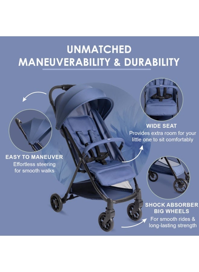 شيكو عربة أطفال شيكو أوربينو باللون الأزرق الملكي | قابلة للطي بيد واحدة | مقاعد واسعة ومريحة مع وسادة كتف | مسند ظهر قابل للإمالة ومسند قدم قابل للتعديل | من 0 إلى 4 سنوات | مظلة قابلة للتمديد مع حماية من الأشعة فوق البنفسجية 50+ - Image 4