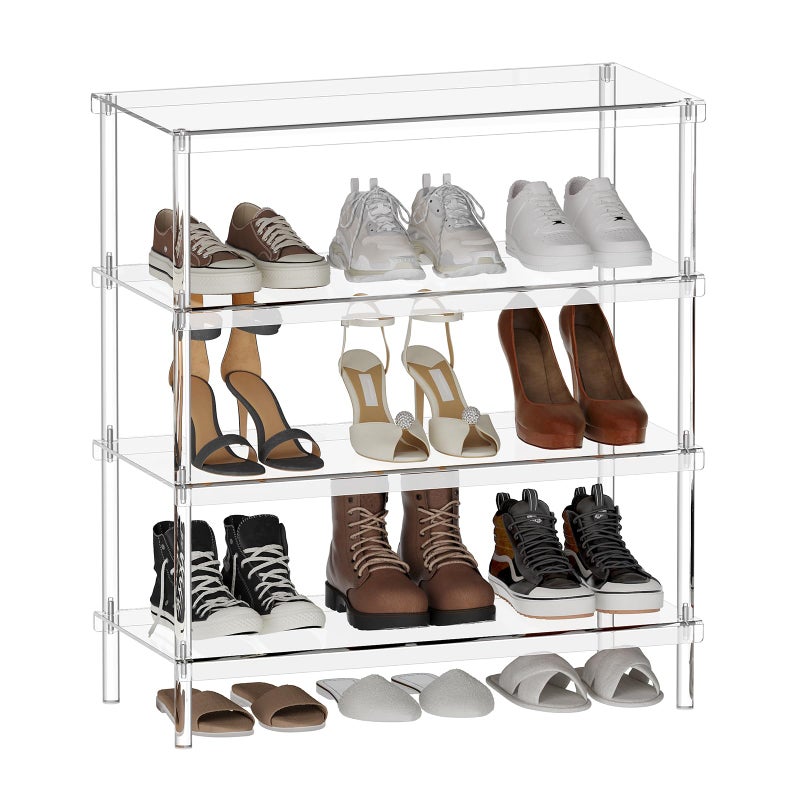 Aquiver 4-Tier Acrylic Shoe Rack - Shoe Rack Organizer - Modern Shoe Storage Shelf, Holds 12-16 Pairs of Shoes for Entryway, Closet - 25.6'' L x 11.8'' W x 28.3'' H, Clear, Easy Assembly & Clean - Image 1