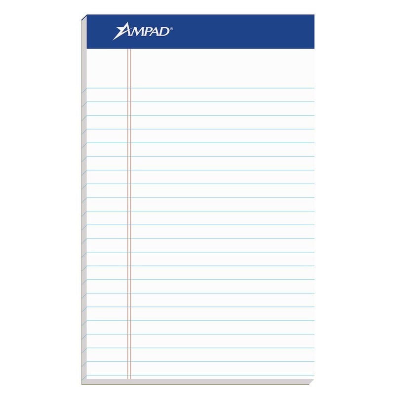 Ampad 20304 Medium Rule Writing Pads Red Margin 5x8 Inches White 50 Sheets Pack of 12