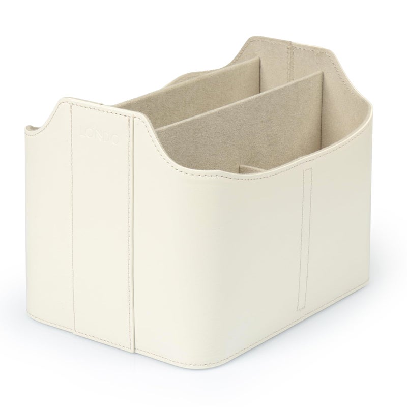 Londo PU Leather Remote Control Holder Office Supplies Desk Organizer with Tablet Slot Makeup Brush and Utensils Cube Large Capacity Desk Caddy With 5 Compartments