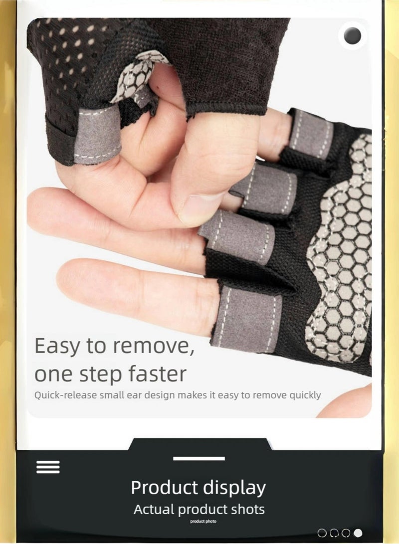 قفازات التمرين المضادة للانزلاق مقاومة للارتداء - قفازات نصف الأصابع للرجال والنساء مع دعم المعصم. قفازات صالة رياضية قابلة للتنفس لتدريب الوزن والسحب واللياقة البدنية المنزلية - Image 5